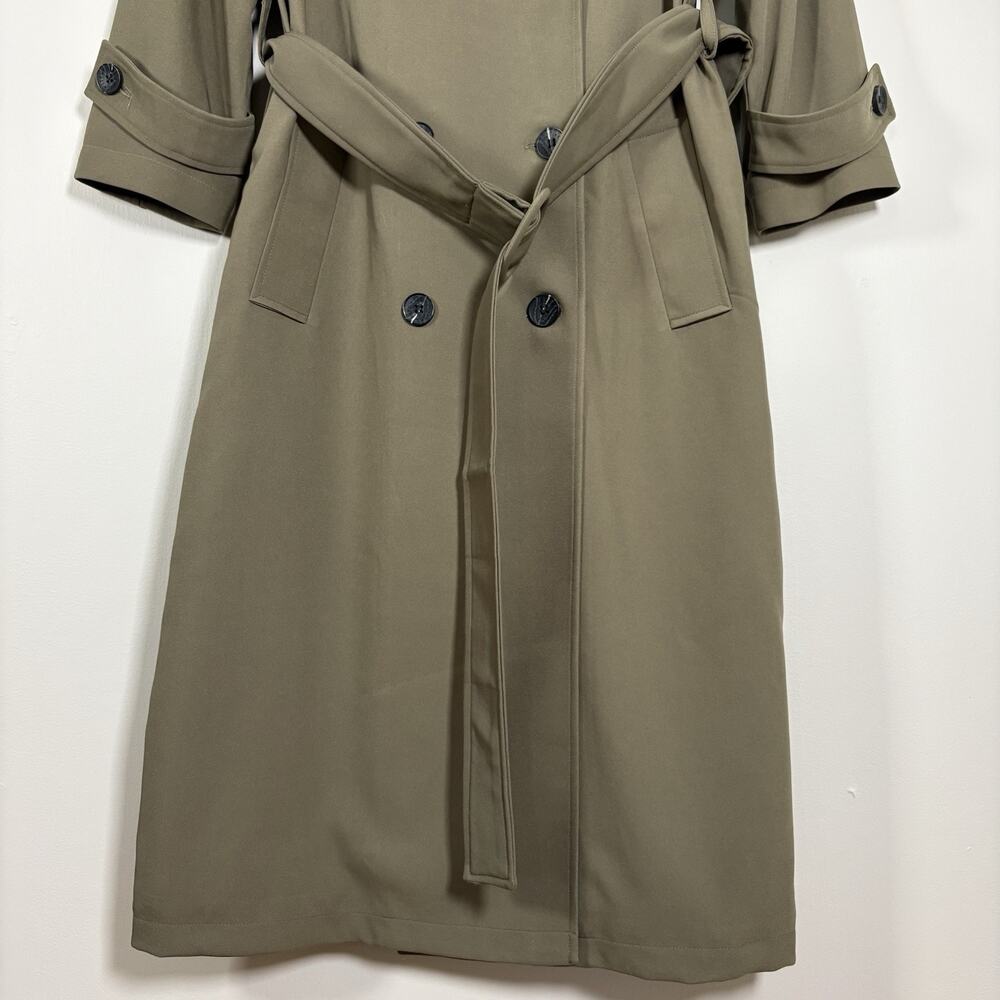 Avec Les Filles Stretch Crepe Double Breasted Belted Trench Coat Olive Green M - Picture 4 of 15